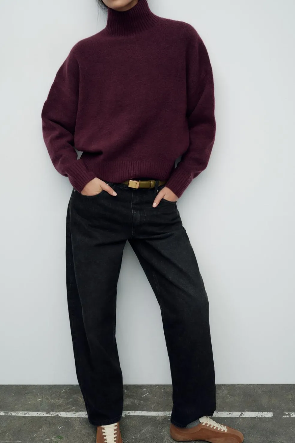 ZARA Winter Layersnew^SWEATER BÁSICA DE MALHA SUAVE Borgonha