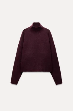 ZARA Winter Layersnew^SWEATER BÁSICA DE MALHA SUAVE Borgonha