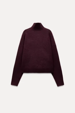 ZARA Winter Layersnew^SWEATER BÁSICA DE MALHA SUAVE Borgonha