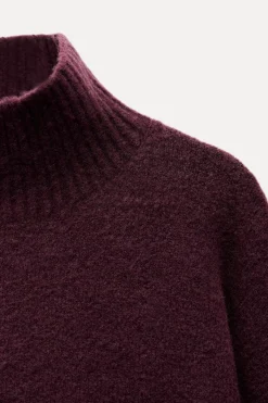 ZARA Winter Layersnew^SWEATER BÁSICA DE MALHA SUAVE Borgonha