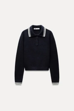 ZARA Winter Layersnew^SWEATER CAMISA POLO DE MALHA marinho