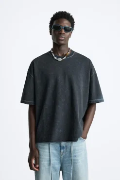 ZARA Sweatshirts^SWEATSHIRT BLEACH ACID WASH Antracite-escuro