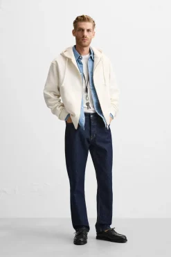 ZARA Vestuário De Inverno|Sweatshirts^SWEATSHIRT COM CAPUZ Branco-marfim