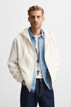 ZARA Vestuário De Inverno|Sweatshirts^SWEATSHIRT COM CAPUZ Branco-marfim
