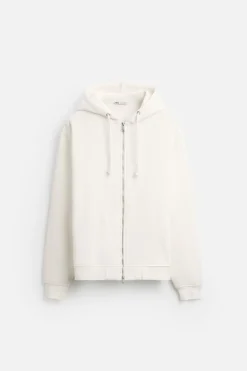 ZARA Vestuário De Inverno|Sweatshirts^SWEATSHIRT COM CAPUZ Branco-marfim