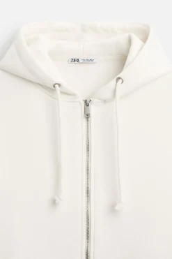 ZARA Vestuário De Inverno|Sweatshirts^SWEATSHIRT COM CAPUZ Branco-marfim