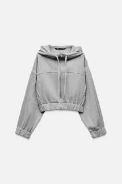 ZARA Winter Layersnew|Sweatshirts / Joggers^SWEATSHIRT CROPPED SOFT COM CAPUZ Cinzento-claro