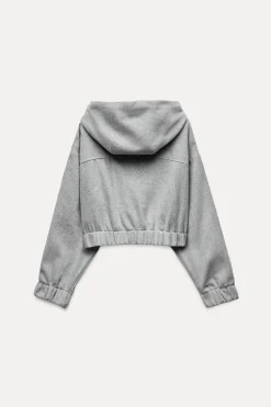 ZARA Winter Layersnew|Sweatshirts / Joggers^SWEATSHIRT CROPPED SOFT COM CAPUZ Cinzento-claro