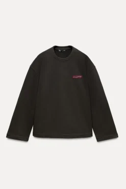 ZARA Winter Layersnew|Sweatshirts / Joggers^SWEATSHIRT DE FELPA COM ETIQUETA Castanho-escuro