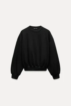 ZARA Winter Layersnew|Sweatshirts / Joggers^SWEATSHIRT EM FELPA BÁSICA Preto