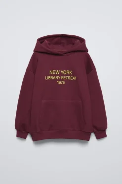 SWEATSHIRT FORRADA COM CAPUZ E TEXTO-ZARA Fashion