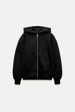 ZARA Winter Layersnew|Sweatshirts / Joggers^SWEATSHIRT OVERSIZE COM FECHO DE CORRER Preto