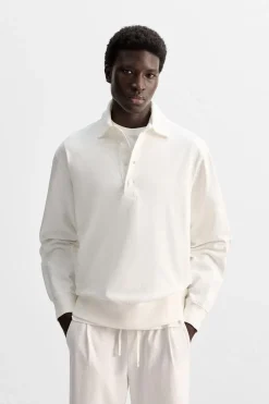 ZARA Sweatshirts^SWEATSHIRT POLO Branco-marfim
