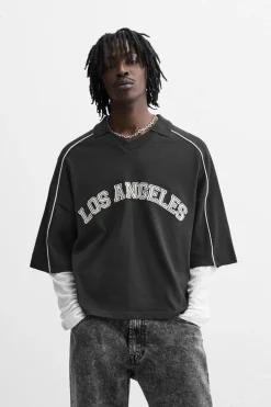 ZARA T-Shirts|Polos^SWEATSHIRT POLO COM MENSAGEM A CONTRASTAR Preto