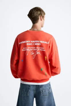 ZARA Sweatshirts^SWEATSHIRT SALPICADO COM MENSAGENS Vermelho