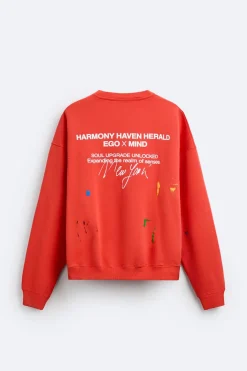 ZARA Sweatshirts^SWEATSHIRT SALPICADO COM MENSAGENS Vermelho