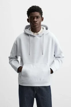 ZARA Sweatshirts^SWEATSHIRT SOFT CAPUZ Azul-claro