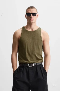 ZARA T-Shirts^TEXTURED OPENWORK TANK TOP Verde-azeitona