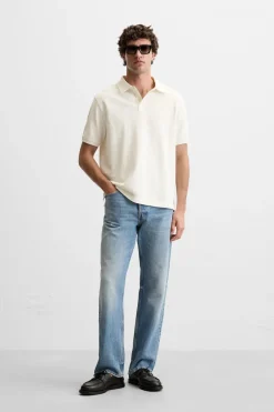 ZARA T-Shirts|Polos^TEXTURED PIQUÉ POLO SHIRT Branco-marfim