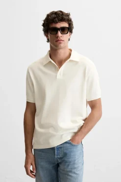 ZARA T-Shirts|Polos^TEXTURED PIQUÉ POLO SHIRT Branco-marfim