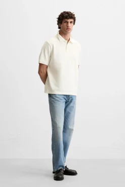 ZARA T-Shirts|Polos^TEXTURED PIQUÉ POLO SHIRT Branco-marfim