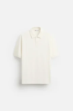 ZARA T-Shirts|Polos^TEXTURED PIQUÉ POLO SHIRT Branco-marfim