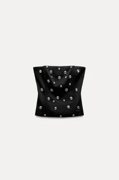 ZARA Tops / Bodies^TOP ACETINADO INSPIRAÇÃO CORSETRY COM JOIAS Preto