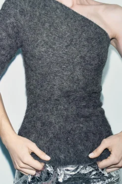 ZARA Cardigan / Camisolas|Malha^TOP ASSIMÉTRICO DE MALHA COM ALPACA Cinzento