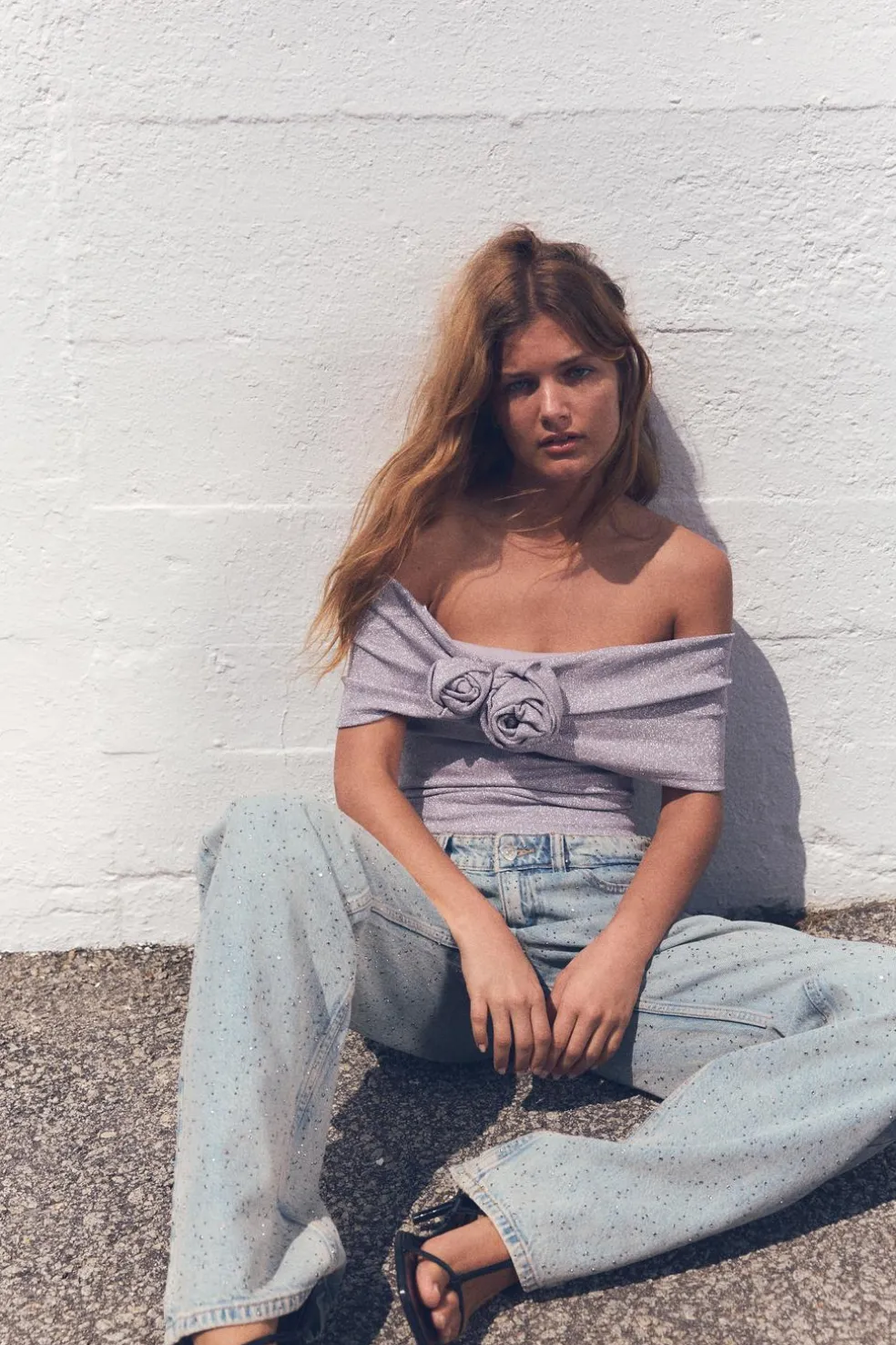 ZARA Tops / Bodies^TOP COM FIO METALIZADO E FLORES EM RELEVO Lilás