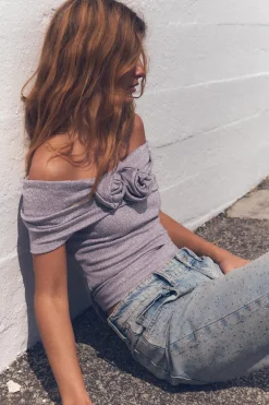 ZARA Tops / Bodies^TOP COM FIO METALIZADO E FLORES EM RELEVO Lilás