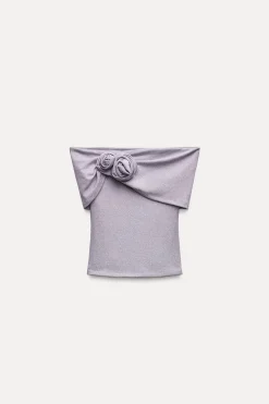 ZARA Tops / Bodies^TOP COM FIO METALIZADO E FLORES EM RELEVO Lilás