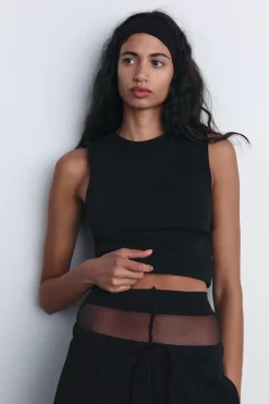 ZARA Winter Layersnew|Sweatshirts / Joggers^TOP COM NERVURAS E ABERTURA NAS COSTAS Preto