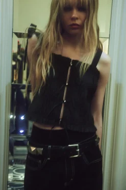 ZARA Tops / Bodies^TOP DE POPELINA COM LAÇO E JOIA Preto