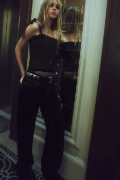 ZARA Tops / Bodies^TOP DE POPELINA COM LAÇO E JOIA Preto