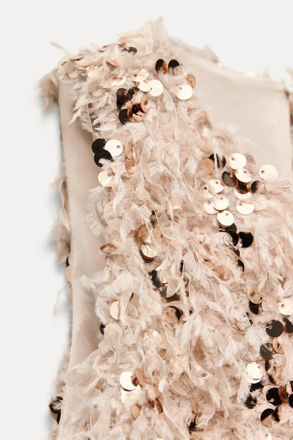 ZARA Tops / Bodies^TOP DESFIADO COM LANTEJOULAS rosa-bege