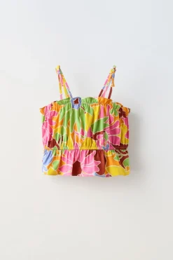 TOP ESTAMPADO COM FOLHO-ZARA Hot