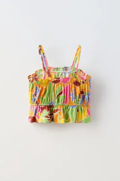 TOP ESTAMPADO COM FOLHO-ZARA Hot