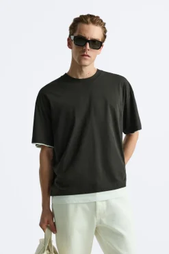 ZARA T-Shirts^TOP PARTE INFERIOR CONTRASTE Verde-escuro