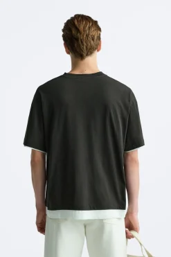 ZARA T-Shirts^TOP PARTE INFERIOR CONTRASTE Verde-escuro