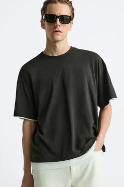 ZARA T-Shirts^TOP PARTE INFERIOR CONTRASTE Verde-escuro