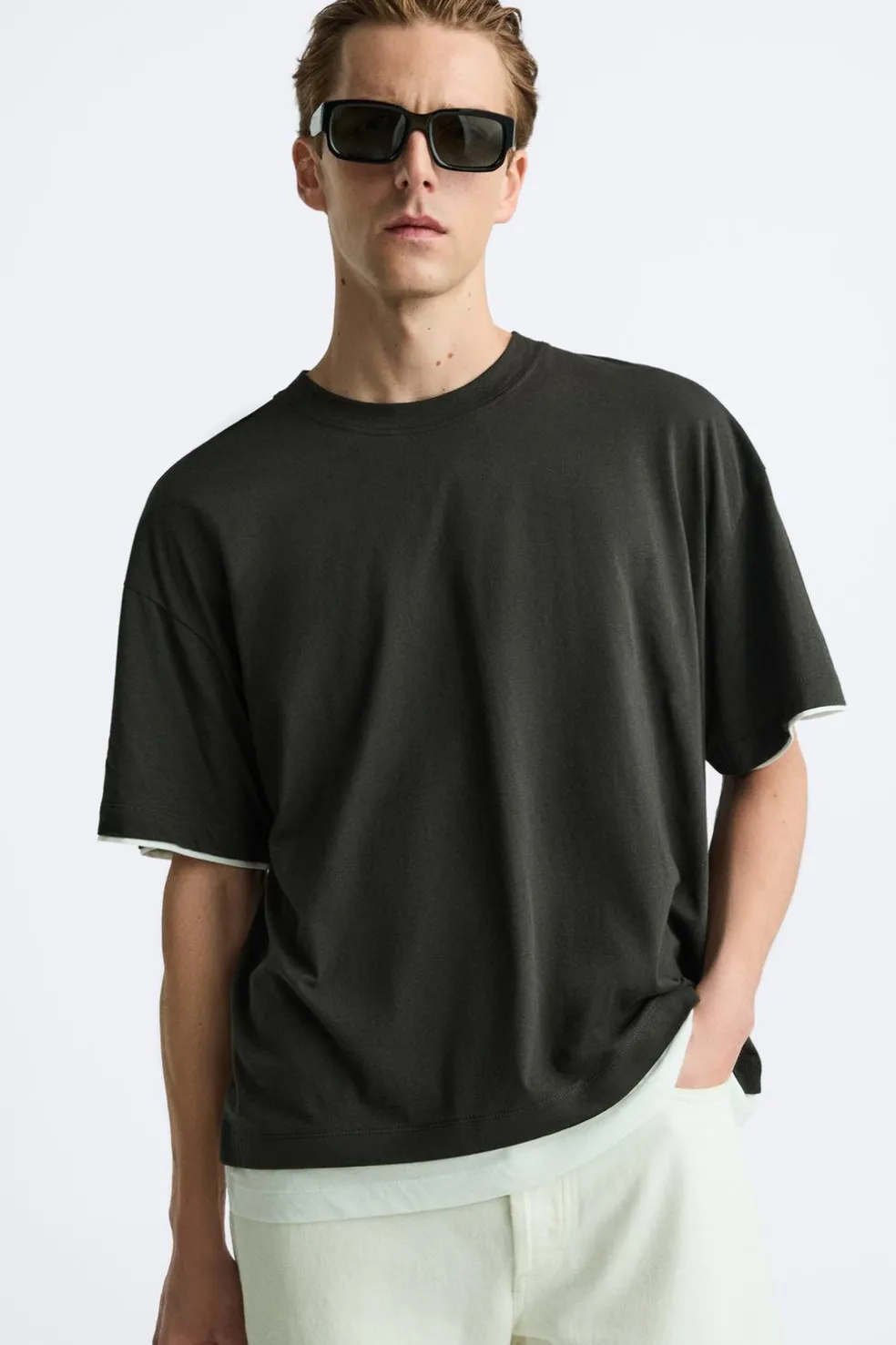 ZARA T-Shirts^TOP PARTE INFERIOR CONTRASTE Verde-escuro