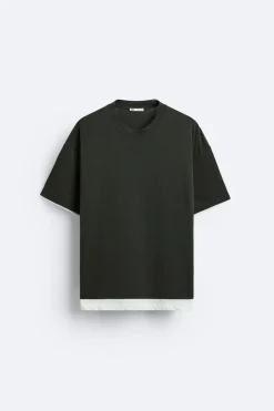 ZARA T-Shirts^TOP PARTE INFERIOR CONTRASTE Verde-escuro