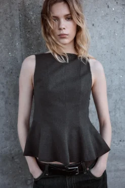 ZARA Tops / Bodies^TOP PEPLUM Cinzento-escuro