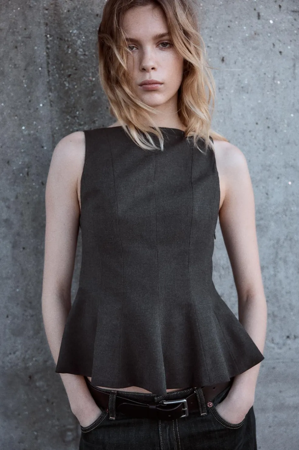 ZARA Tops / Bodies^TOP PEPLUM Cinzento-escuro