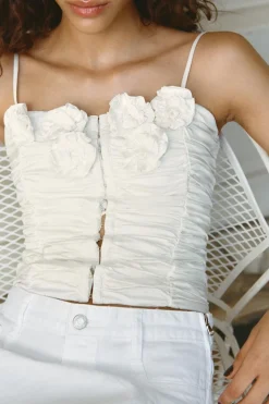 ZARA Tops / Bodies^TOP TIPO CORSET ÀS FLORES Branco-marfim