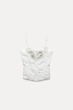 ZARA Tops / Bodies^TOP TIPO CORSET ÀS FLORES Branco-marfim