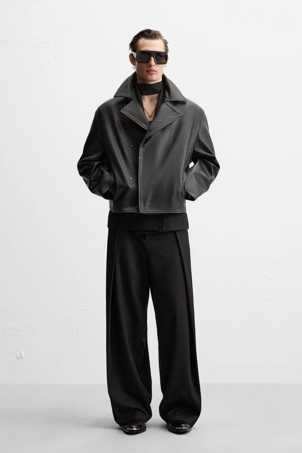 ZARA Blusões|Pele^TRENCH CROPPED FIT PELE Preto