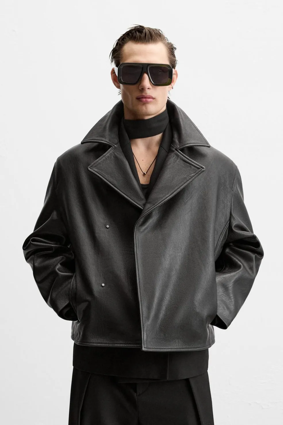 ZARA Blusões|Pele^TRENCH CROPPED FIT PELE Preto