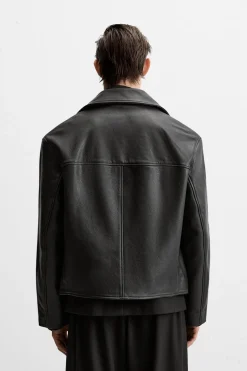 ZARA Blusões|Pele^TRENCH CROPPED FIT PELE Preto