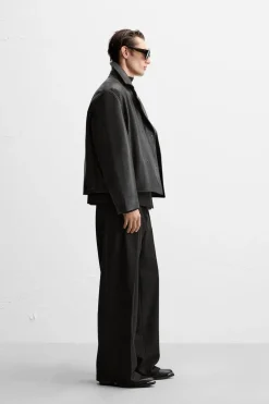 ZARA Blusões|Pele^TRENCH CROPPED FIT PELE Preto